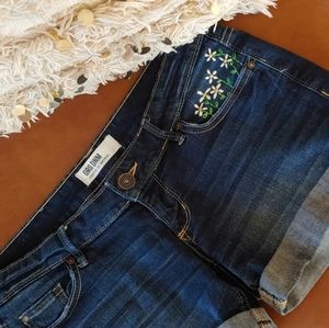 Upcycled Embroidered Daisies Jean Shorts